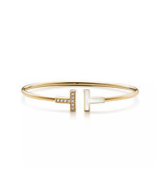 Yellow Gold Pearl Onyx Inlay Bracelet Bangle